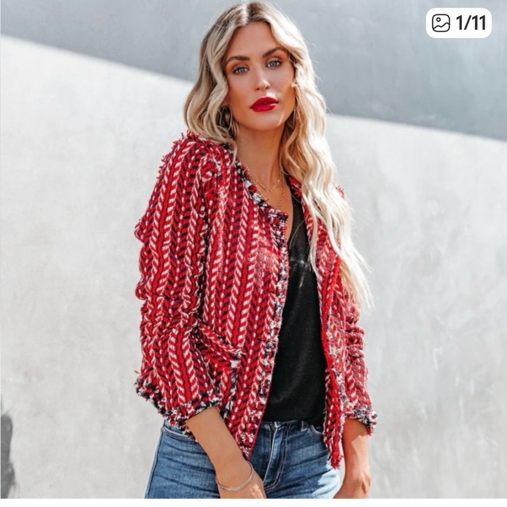 Vici Waltham Red Tweed Jacket Size Medium